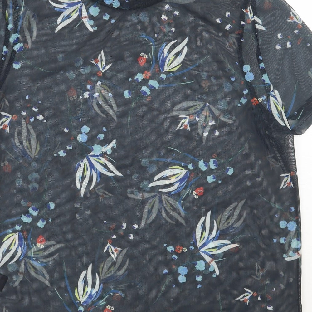 Marks and Spencer Womens Black Floral  Basic T-Shirt Size 12