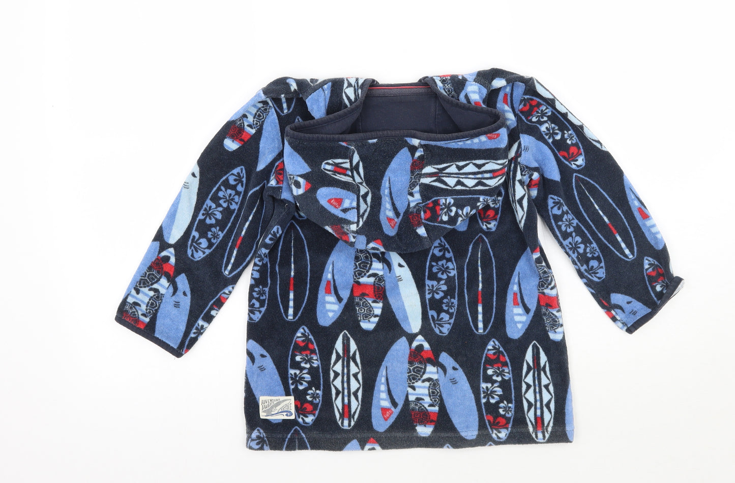 Fat Face Boys Blue Geometric  Pullover Hoodie Size 4-5 Years  - Towel Texture