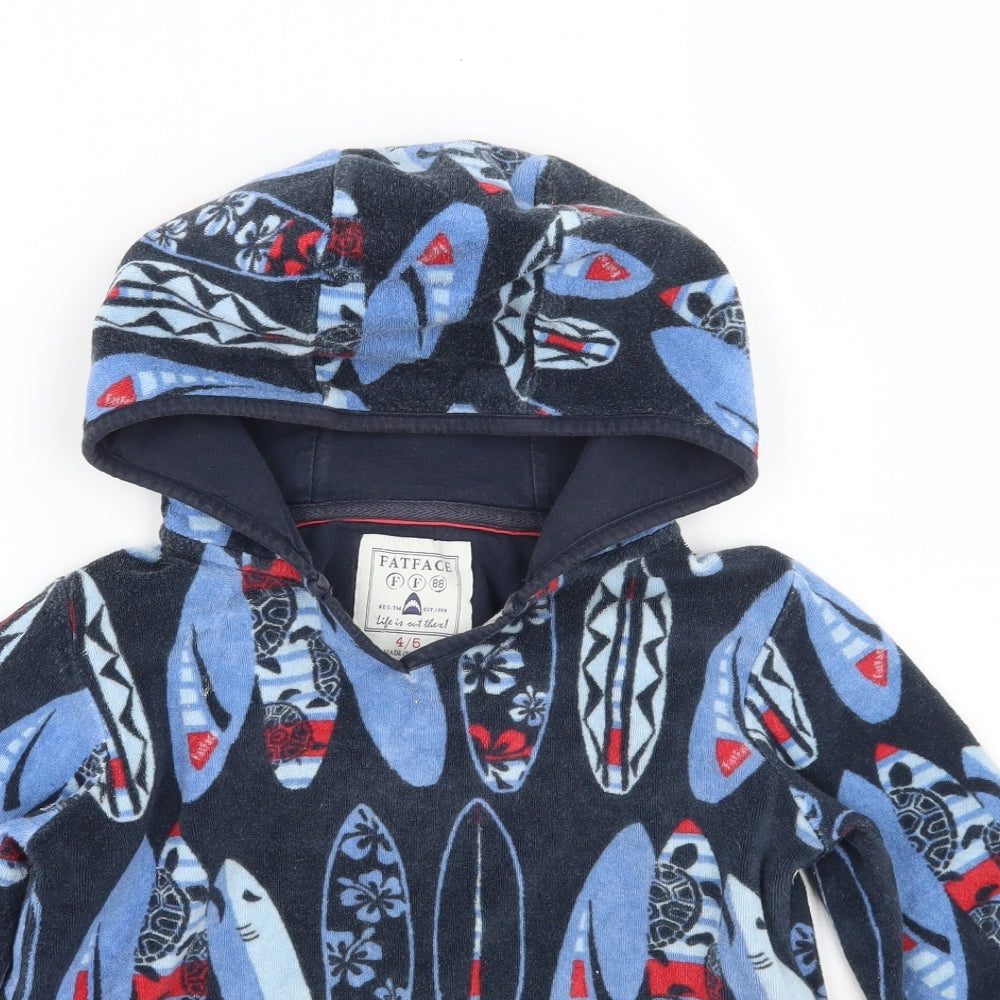 Fat Face Boys Blue Geometric  Pullover Hoodie Size 4-5 Years  - Towel Texture