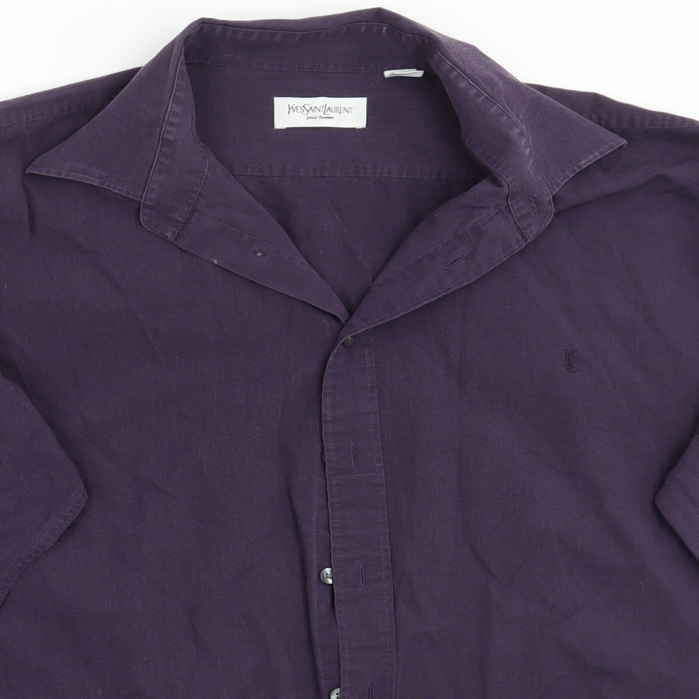Yves Saint Laurent Mens Purple    Button-Up Size 17
