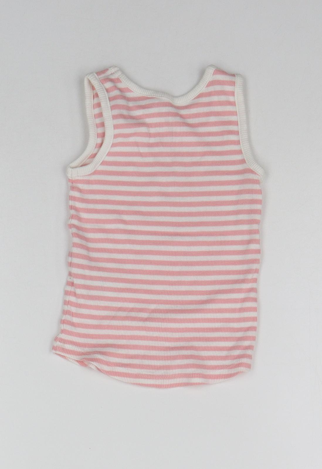 Matalan Girls Pink Striped  Basic Tank Size 12-18 Months