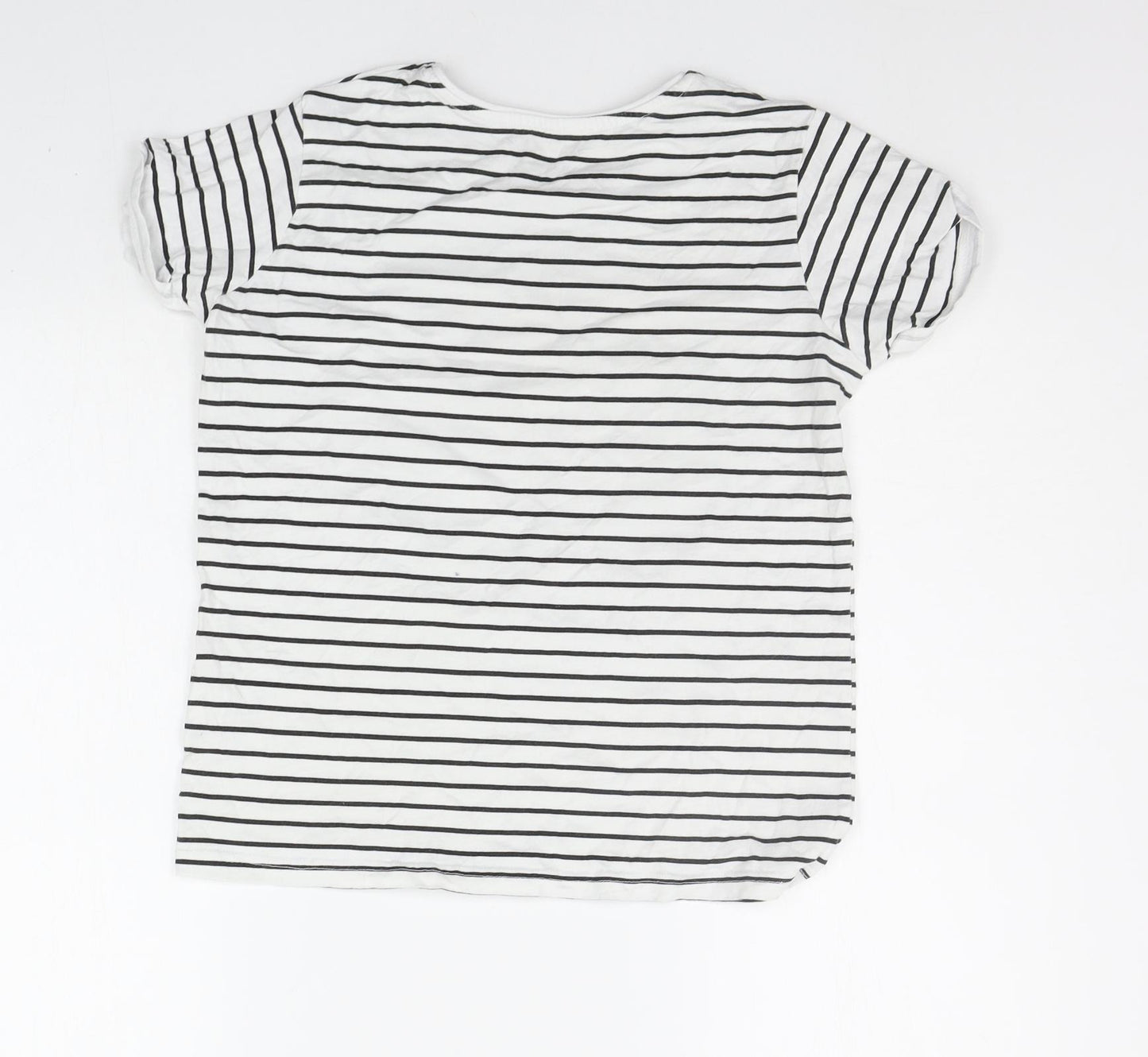 Primark Girls White Striped  Basic T-Shirt Size 12-13 Years  - shiny details