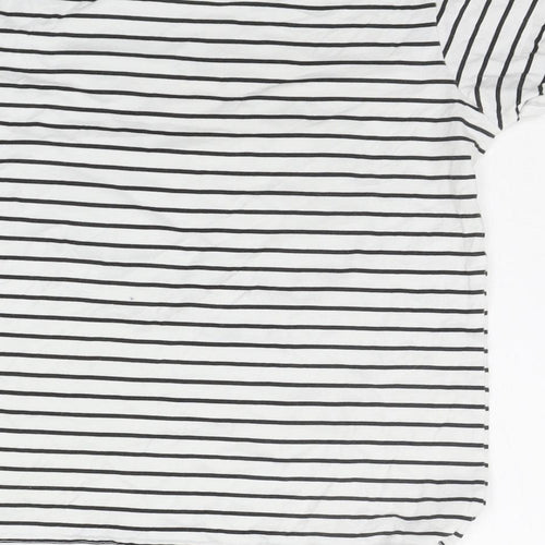 Primark Girls White Striped  Basic T-Shirt Size 12-13 Years  - shiny details
