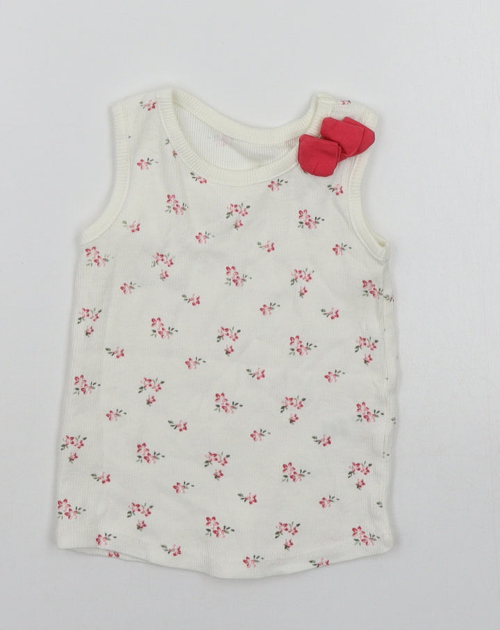 Matalan Baby White Floral  Basic Tank Size 12-18 Months