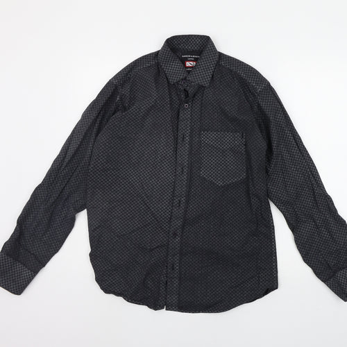 Hawkins & jenkins Mens Black Geometric   Button-Up Size 16.5