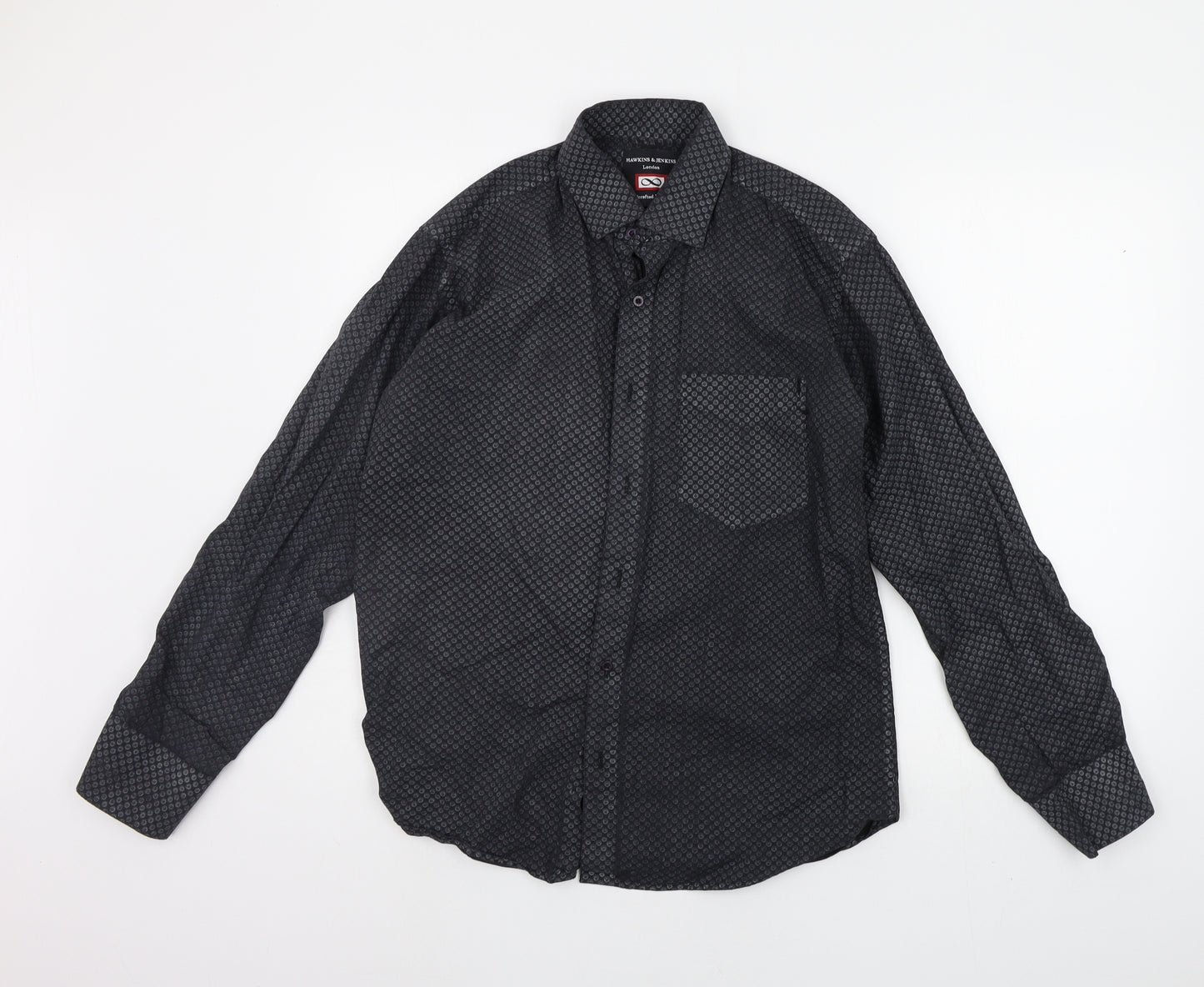 Hawkins & jenkins Mens Black Geometric   Button-Up Size 16.5