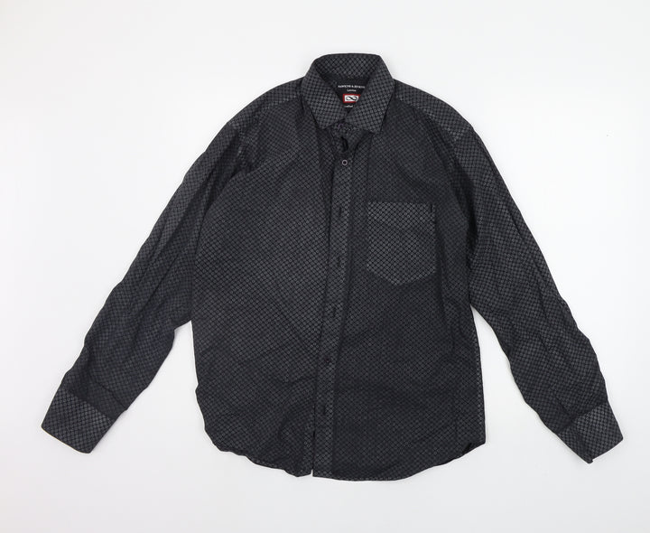 Hawkins & jenkins Mens Black Geometric   Button-Up Size 16.5