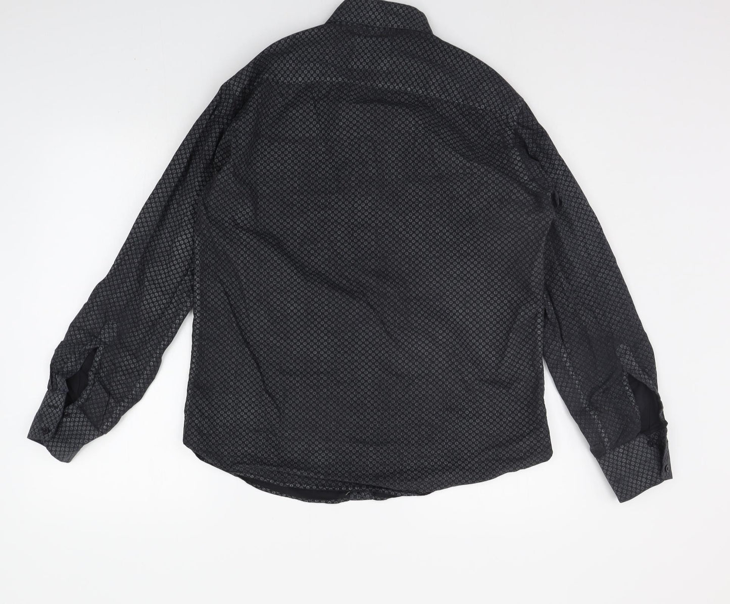 Hawkins & jenkins Mens Black Geometric   Button-Up Size 16.5