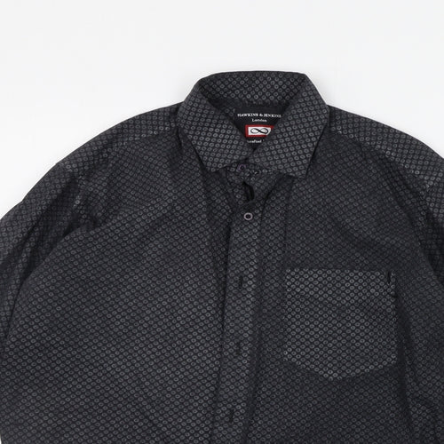 Hawkins & jenkins Mens Black Geometric   Button-Up Size 16.5