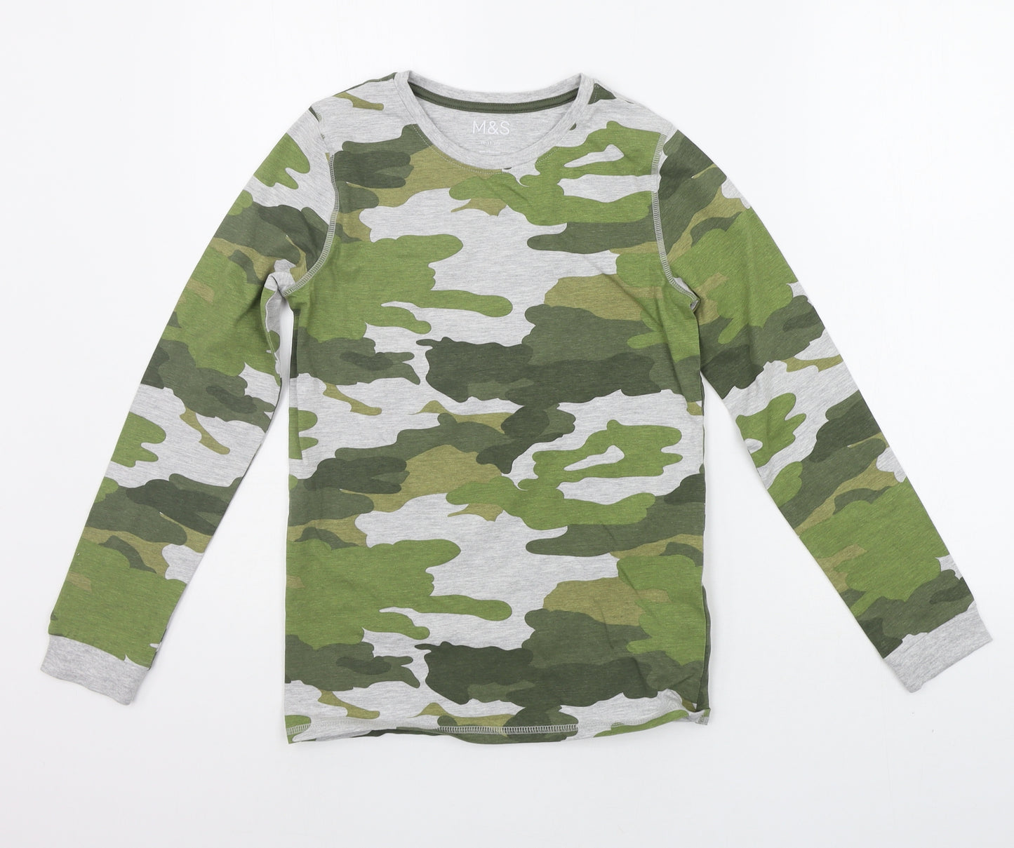 Marks and Spencer Boys Green Geometric  Basic T-Shirt Size 10-11 Years