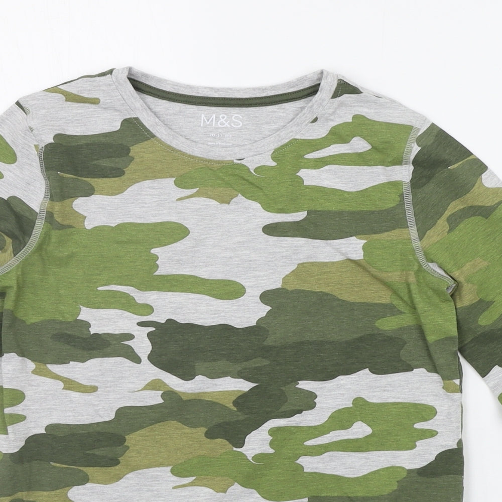 Marks and Spencer Boys Green Geometric  Basic T-Shirt Size 10-11 Years