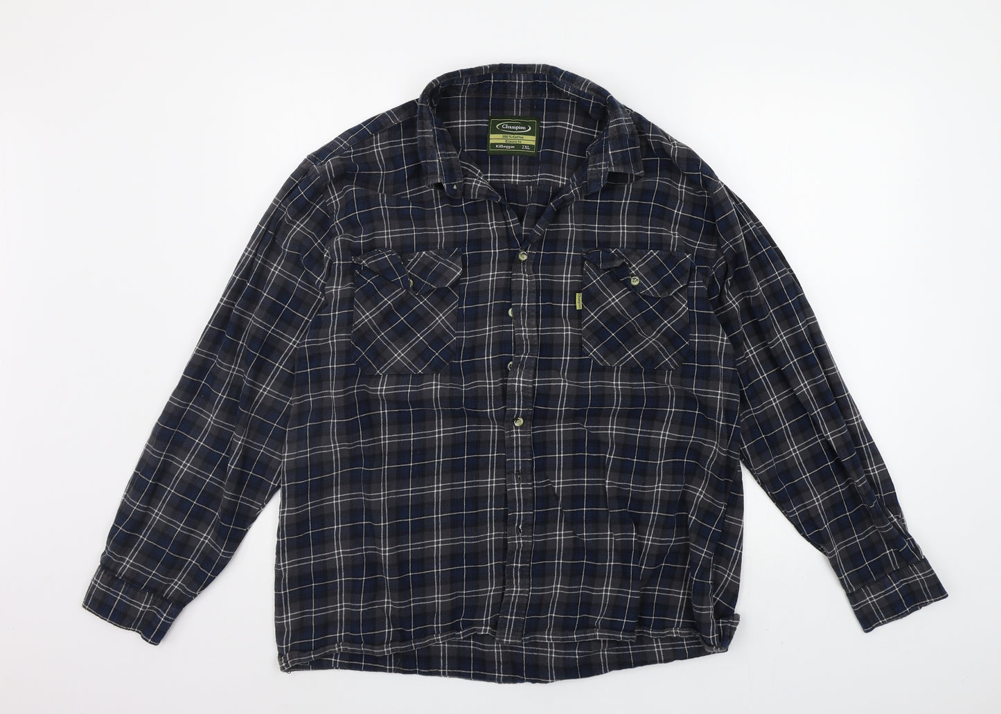 Champion Mens Blue Check   Button-Up Size 2XL