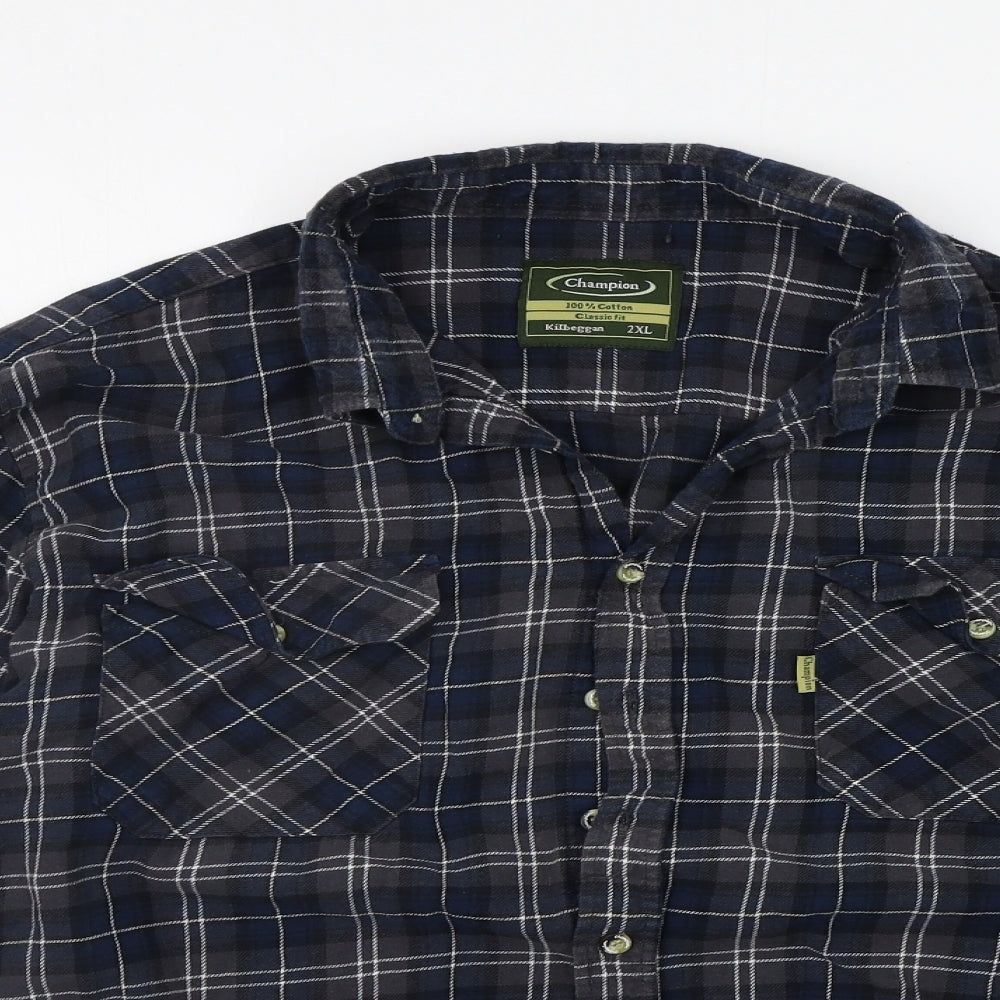 Champion Mens Blue Check   Button-Up Size 2XL