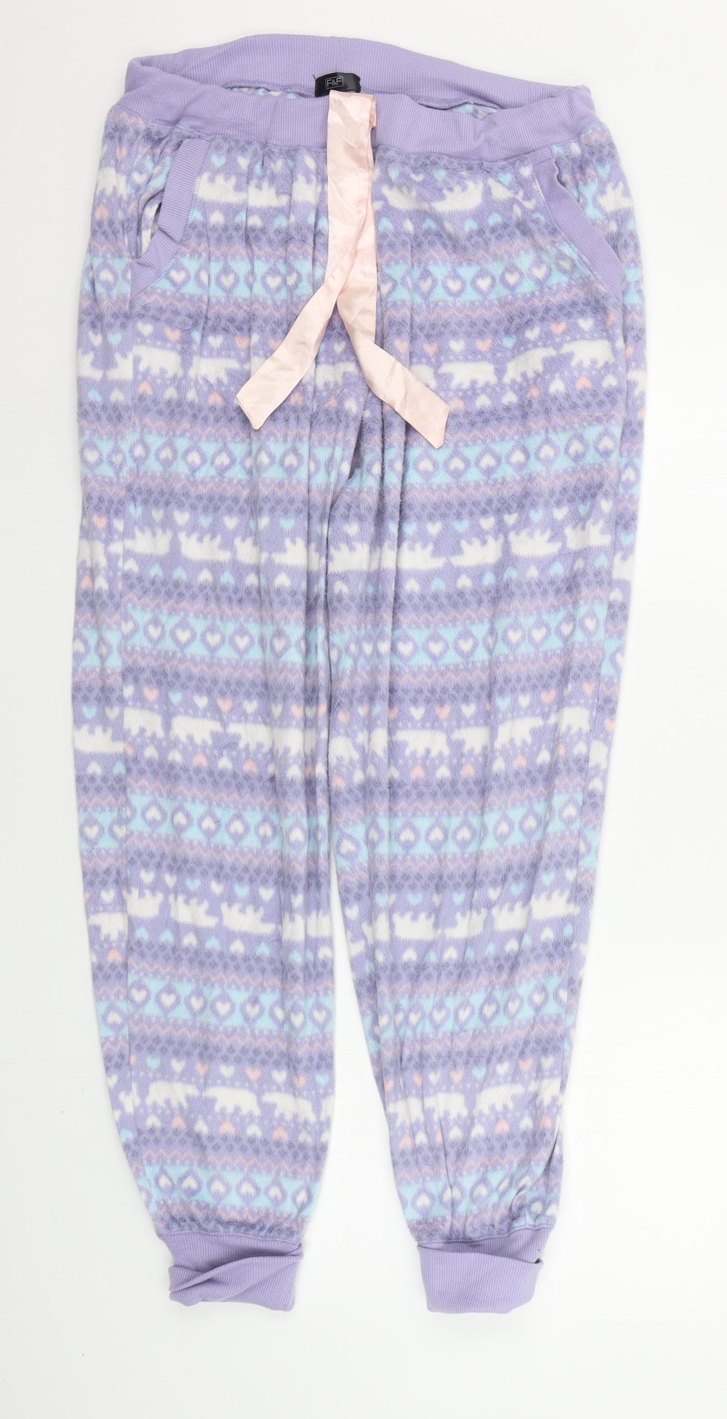F&F Womens Purple Geometric  Top Pyjama Pants Size 12