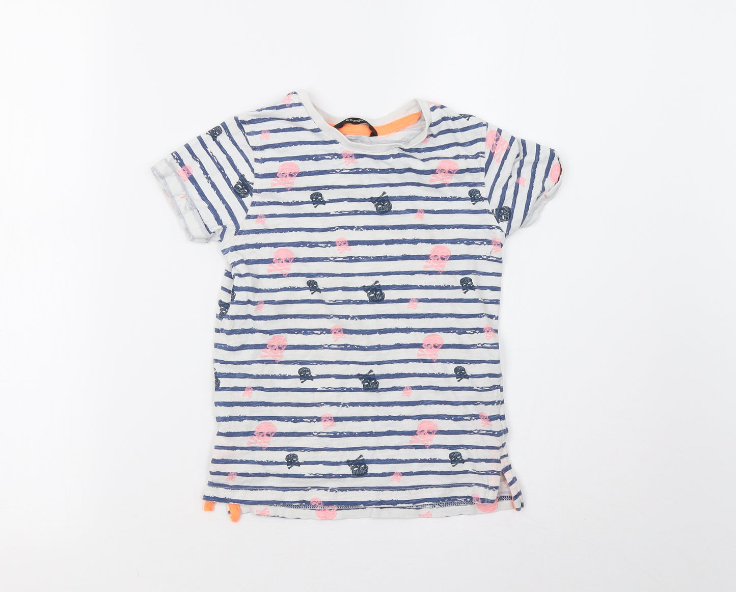 George Girls White Striped  Basic T-Shirt Size 6-7 Years