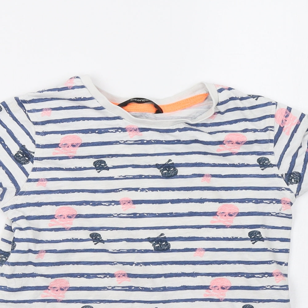 George Girls White Striped  Basic T-Shirt Size 6-7 Years