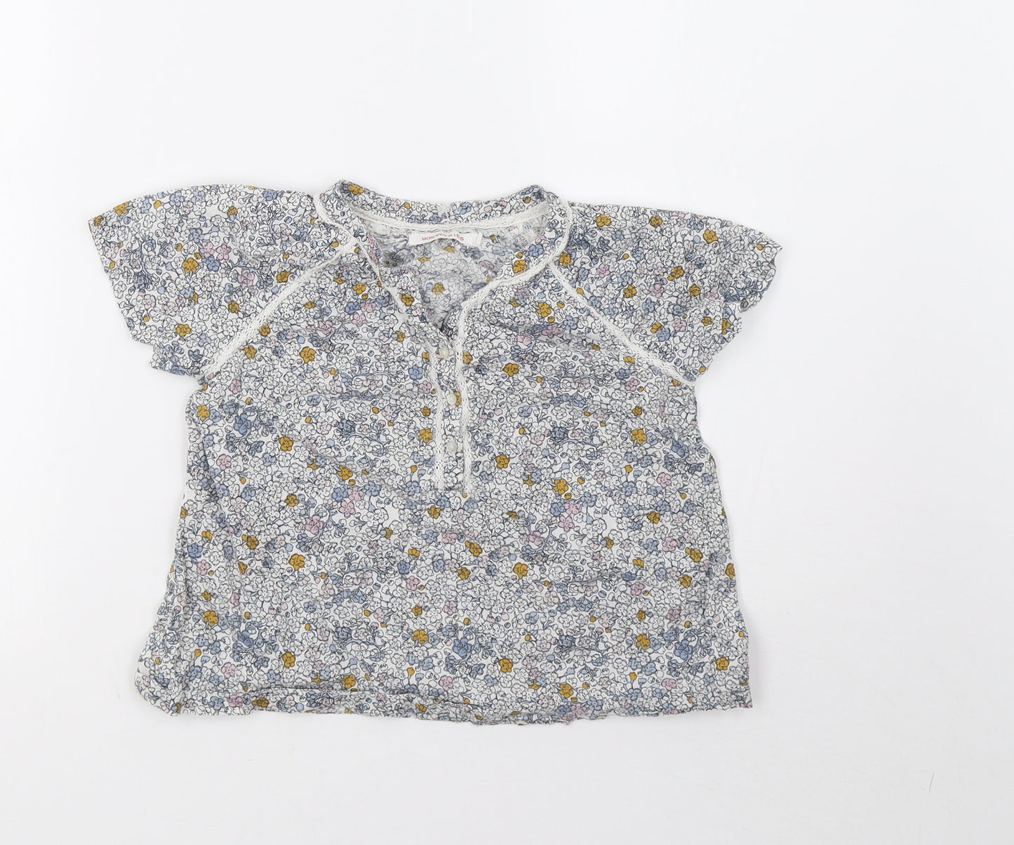 Monoprix Girls White Floral  Basic T-Shirt Size 6 Years
