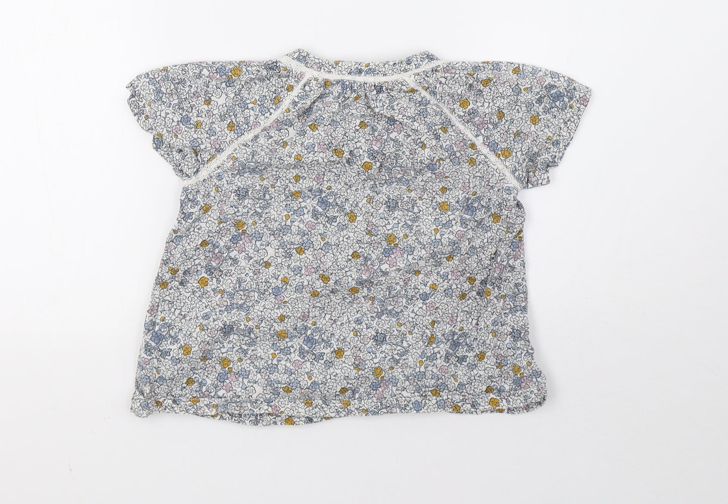 Monoprix Girls White Floral  Basic T-Shirt Size 6 Years