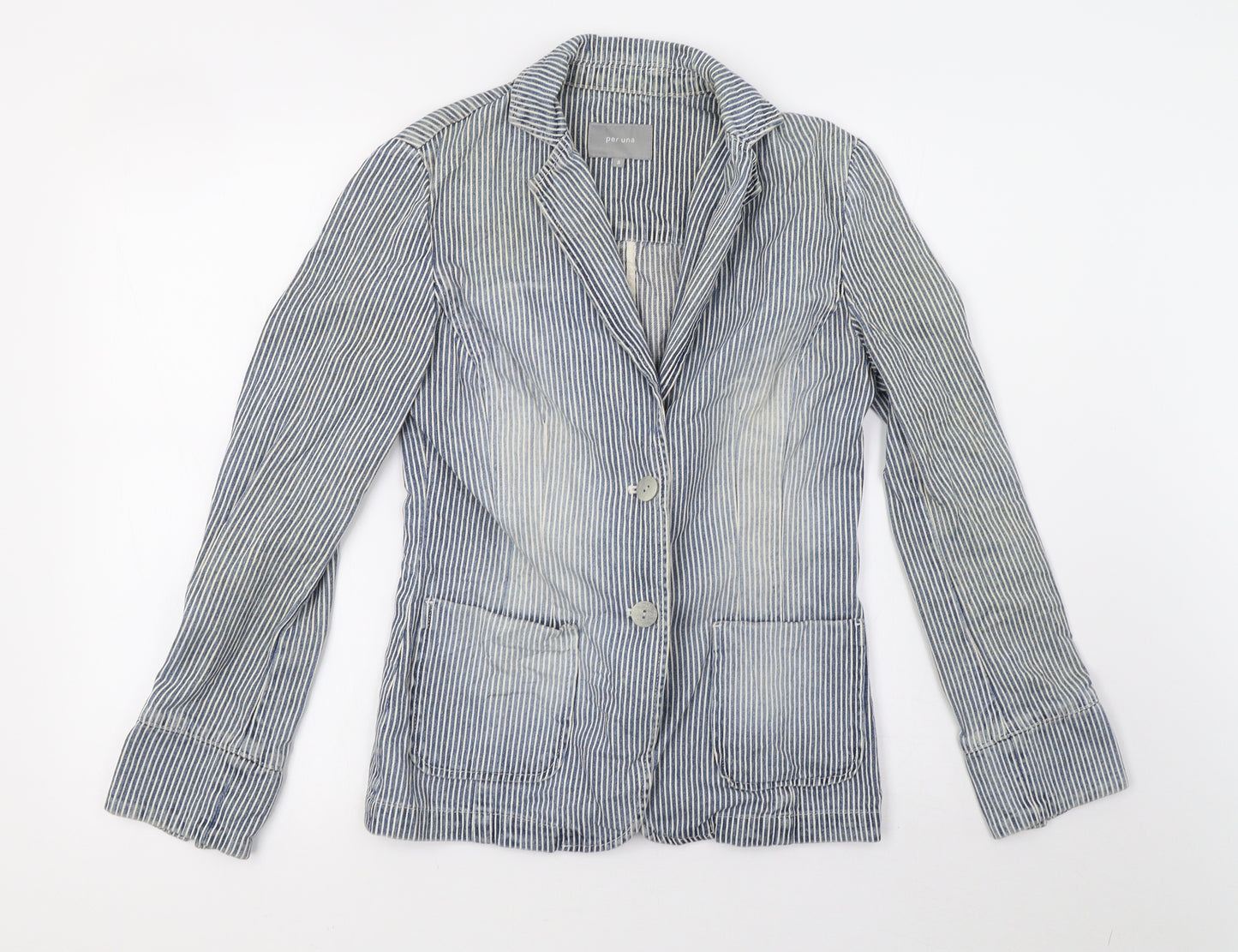 Marks and Spencer Womens Blue Striped  Jacket  Size 8