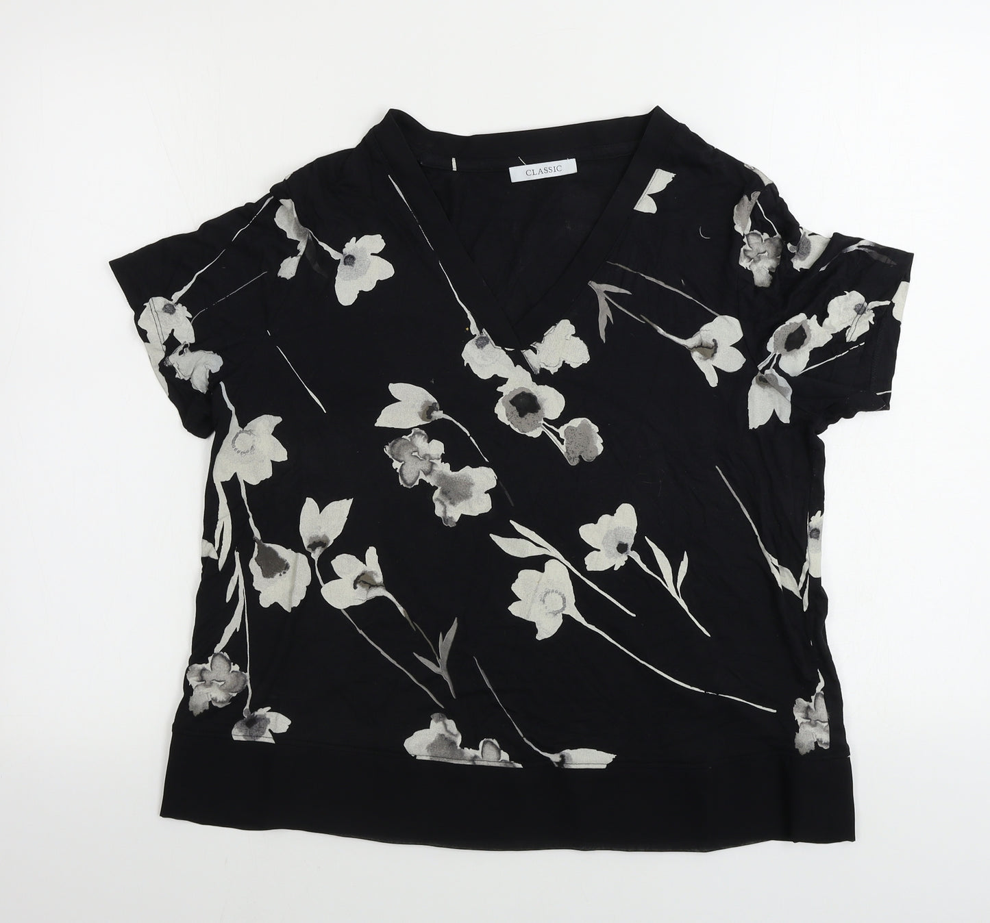 Marks and Spencer  Womens Black Floral  Basic T-Shirt Size 14