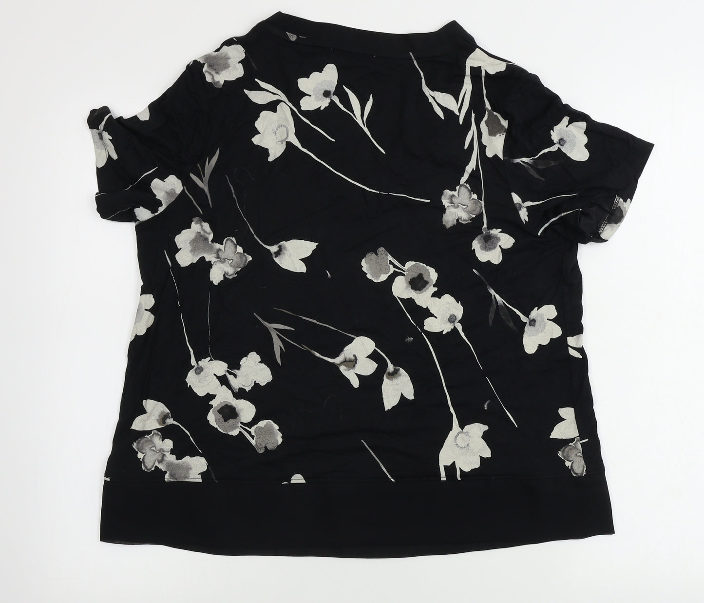 Marks and Spencer  Womens Black Floral  Basic T-Shirt Size 14
