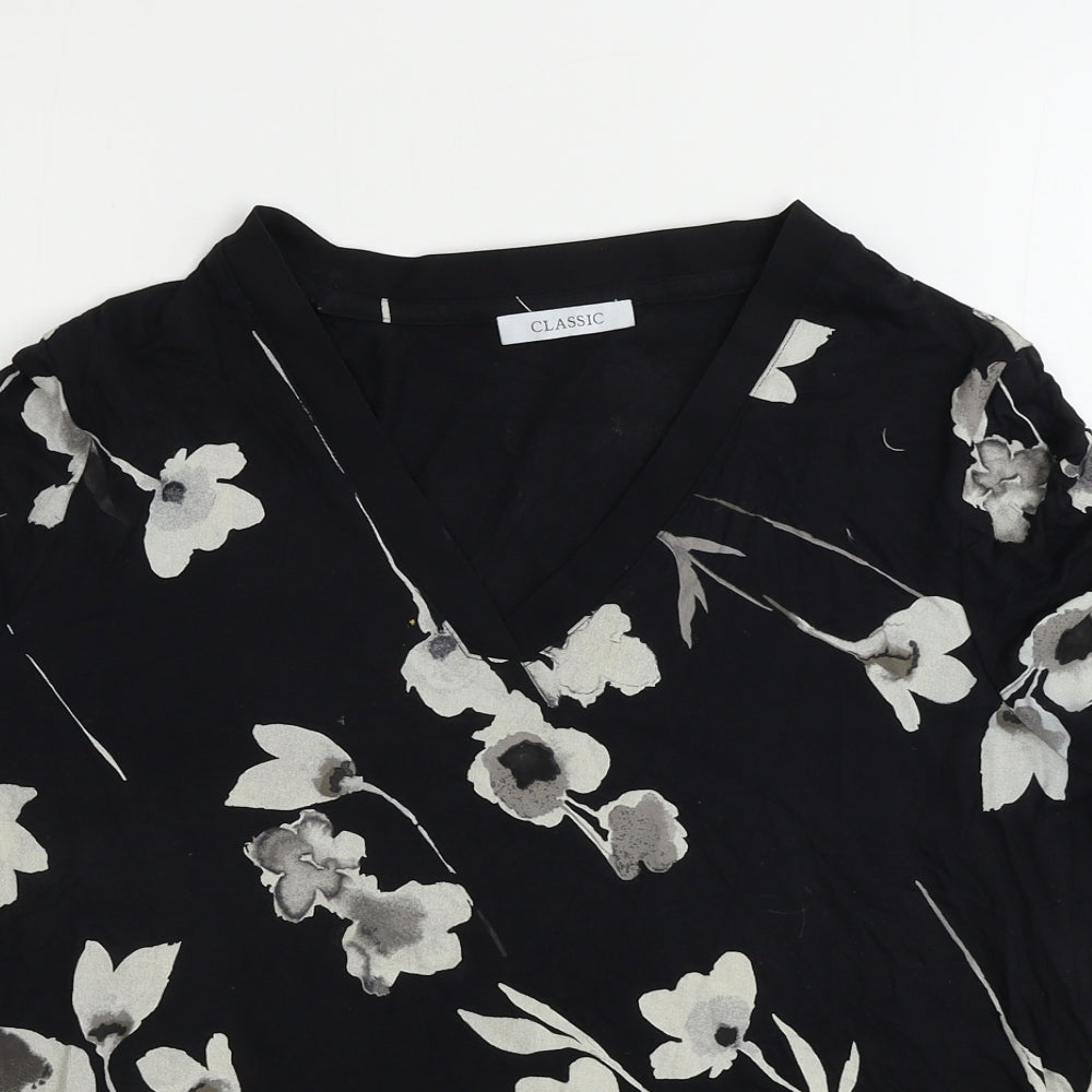 Marks and Spencer  Womens Black Floral  Basic T-Shirt Size 14