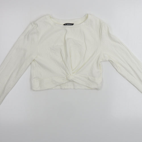 SheIn  Womens Ivory   Cropped T-Shirt Size L