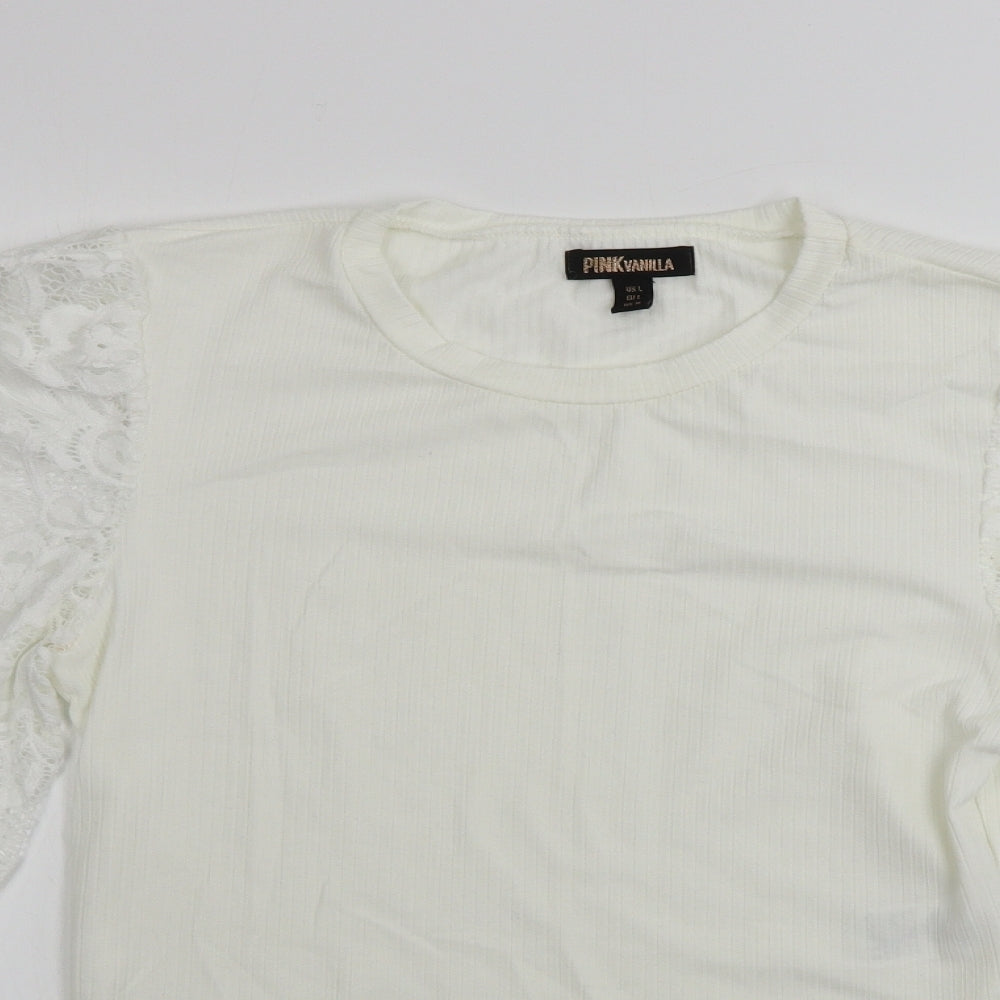 Pink Vanilla  Womens Ivory   Basic T-Shirt Size L