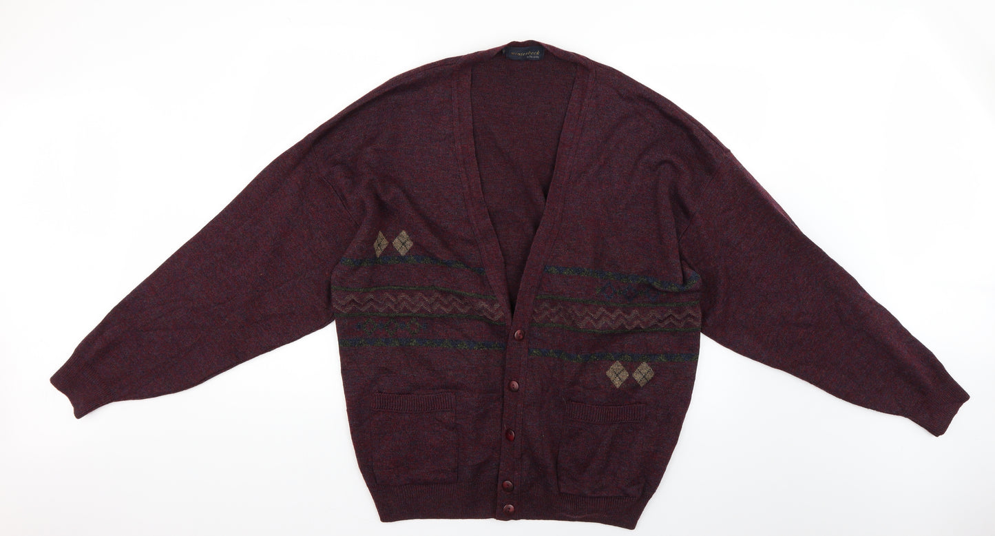 winterpeck Mens Multicoloured Geometric  Cardigan Jumper Size 2XL