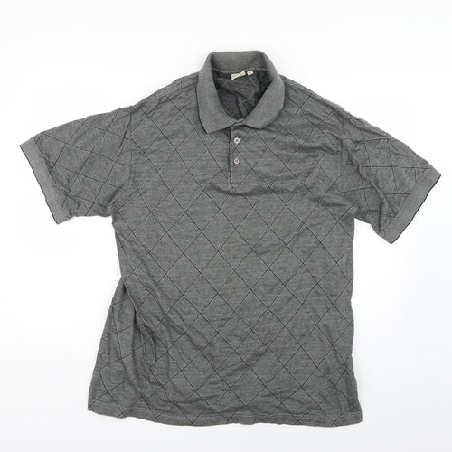 Cotton Traders Mens Grey Argyle/Diamond   Polo Size M