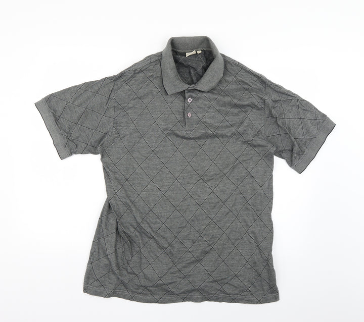 Cotton Traders Mens Grey Argyle/Diamond Polo Size M