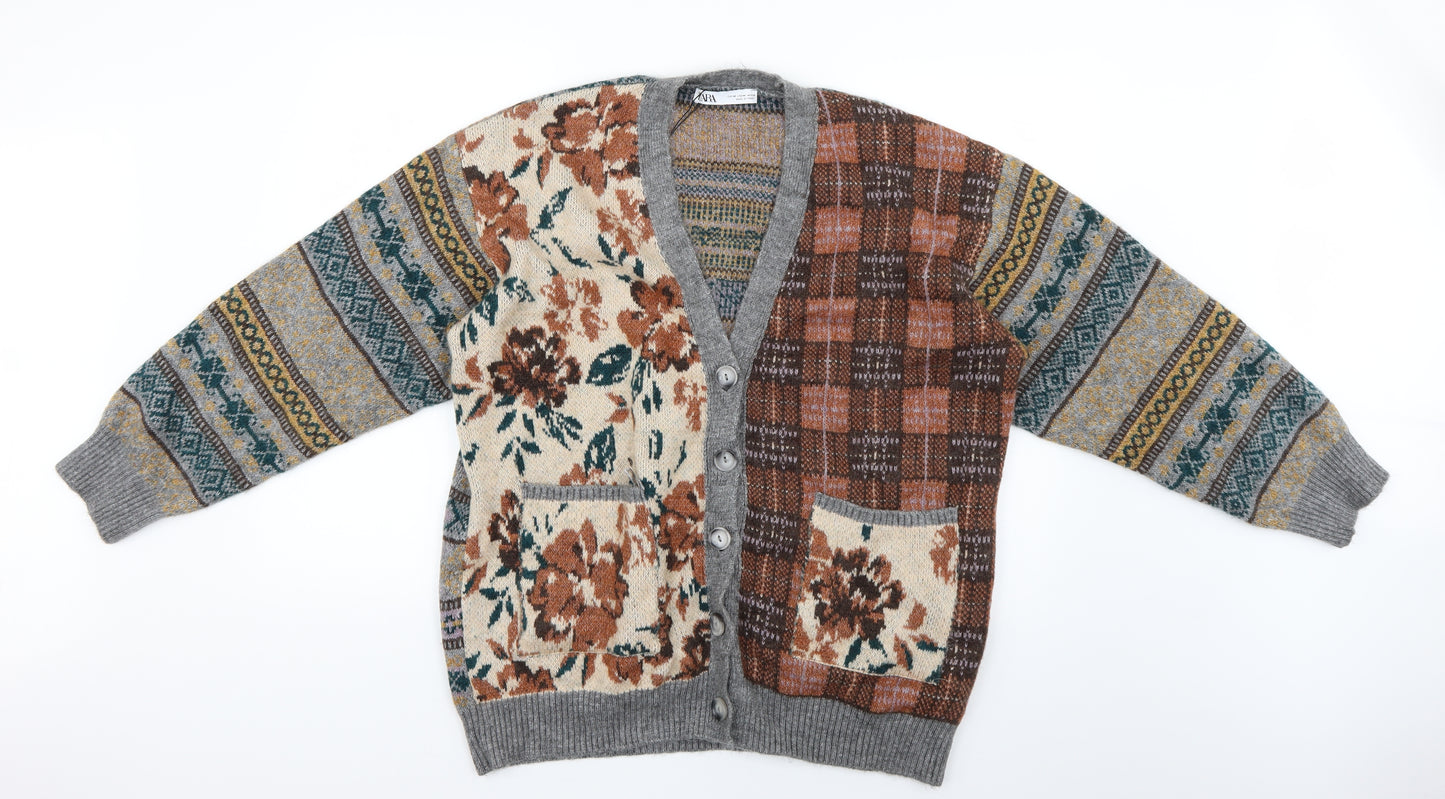 Zara Mens Multicoloured Geometric  Cardigan Jumper Size M