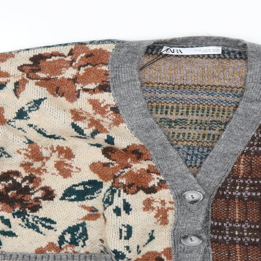 Zara Mens Multicoloured Geometric  Cardigan Jumper Size M