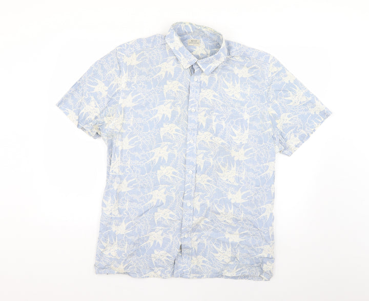 ACW85 Mens Blue Geometric Button-Up Size L