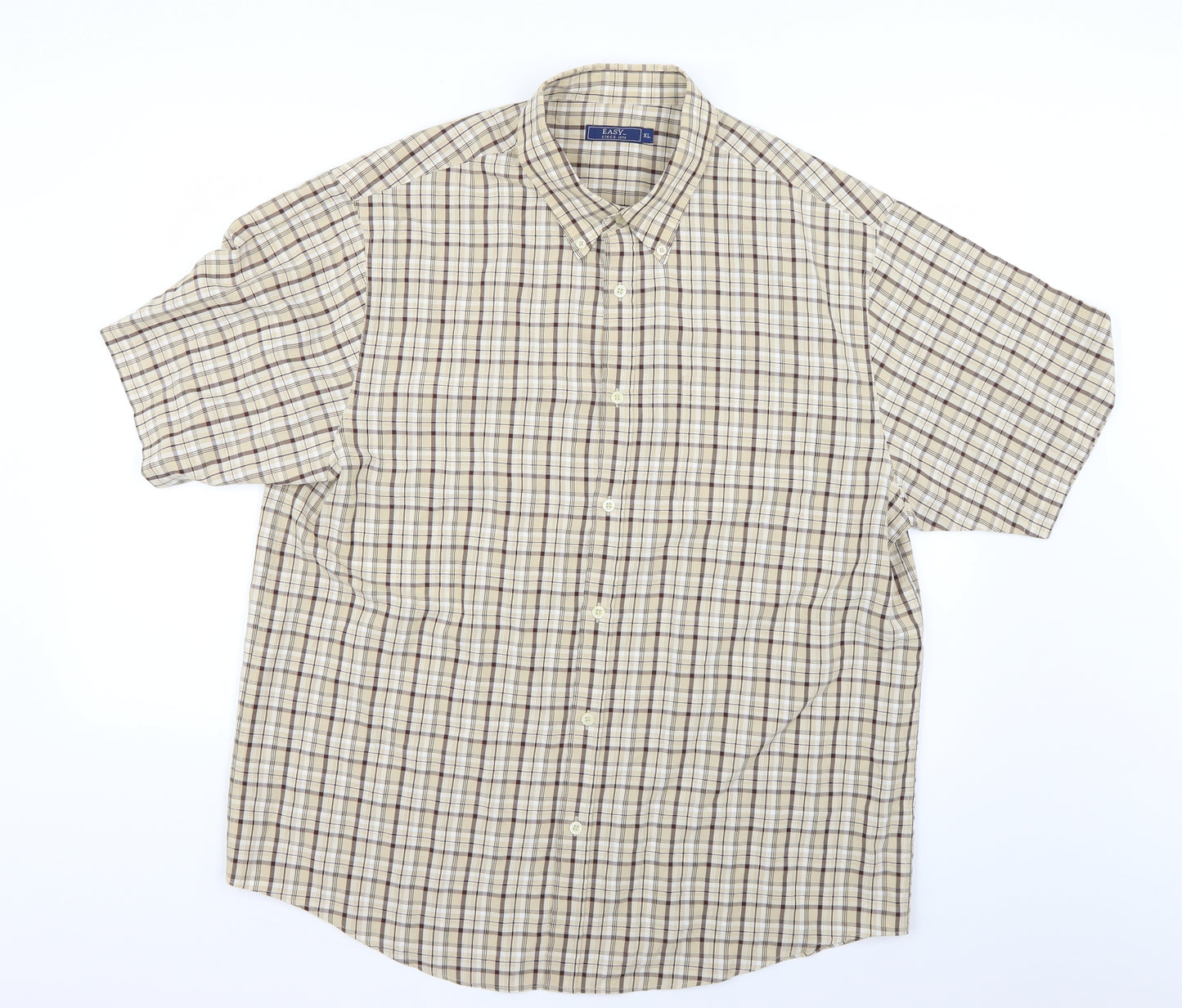 Easy Mens Beige Check   Dress Shirt Size XL