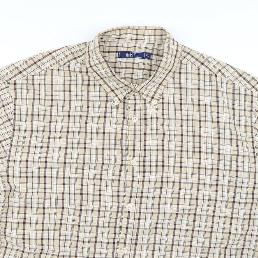 Easy Mens Beige Check   Dress Shirt Size XL