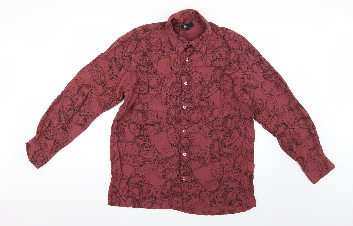 galicci Mens Brown Geometric   Button-Up Size L