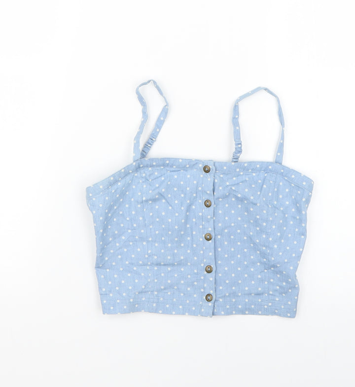 New Look Girls Blue Polka Dot Basic Blouse Size 11 Years