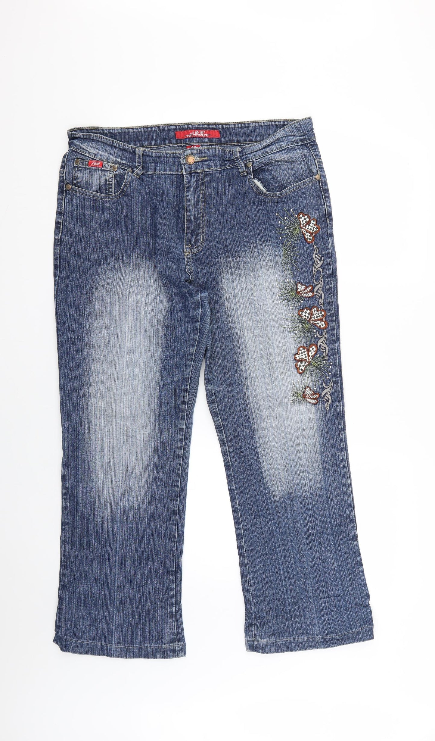 adb collection Womens Blue Floral  Flared Jeans Size 44 L24 in