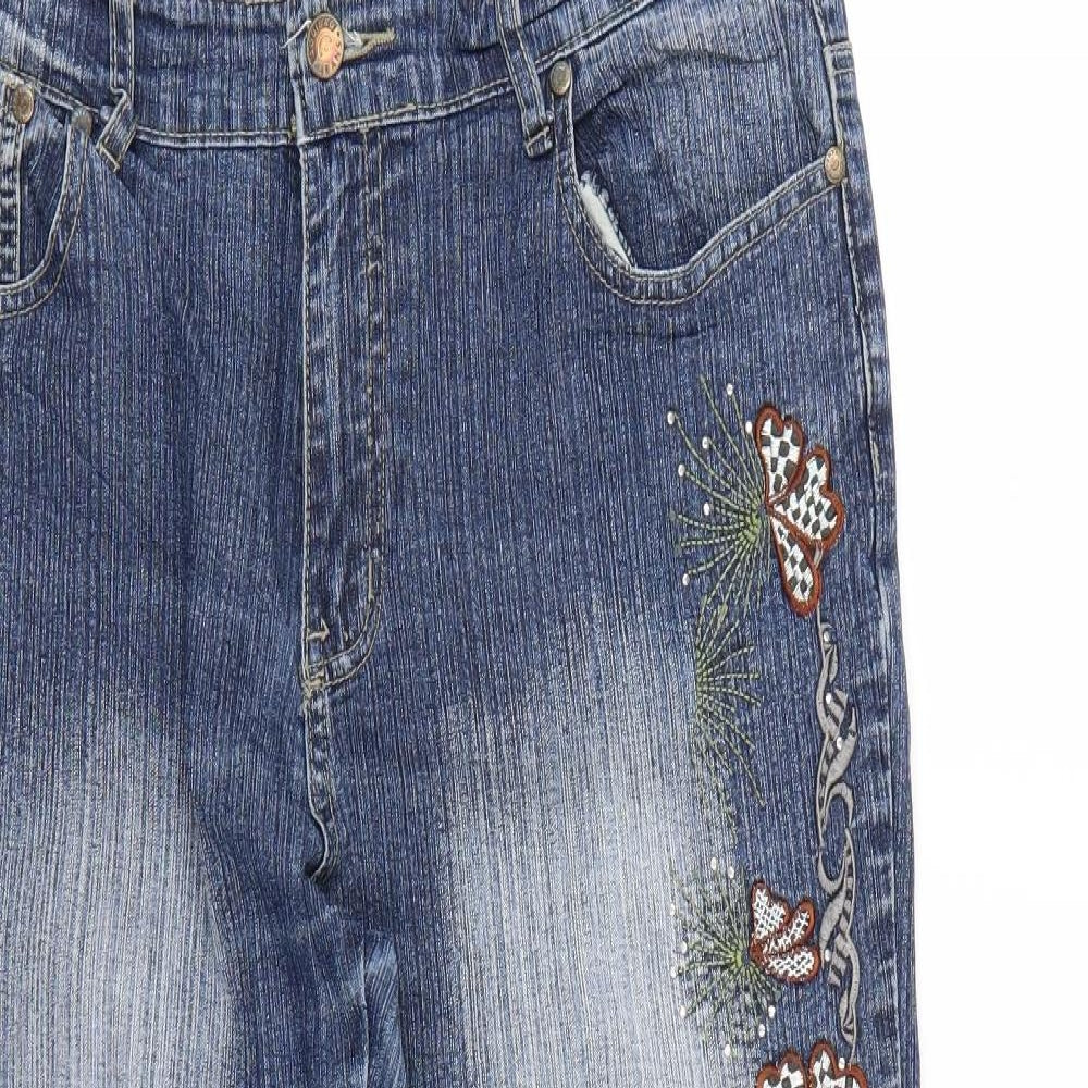 adb collection Womens Blue Floral  Flared Jeans Size 44 L24 in