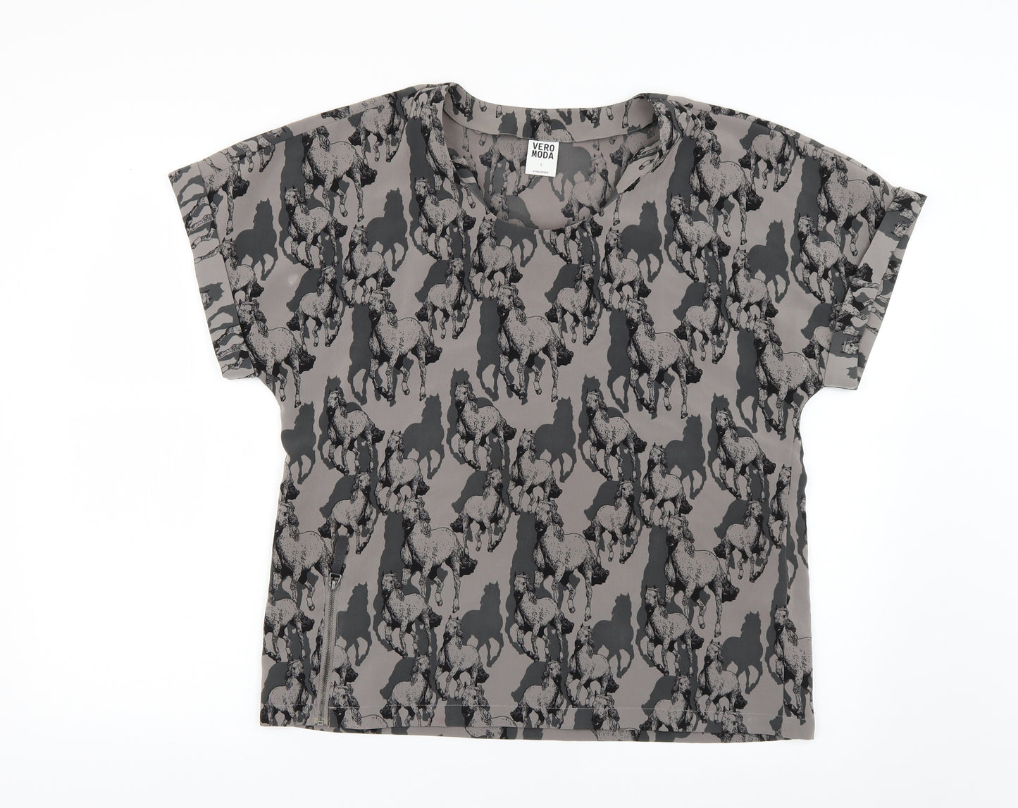 Vera Moda Womens Grey Geometric  Tunic T-Shirt Size L