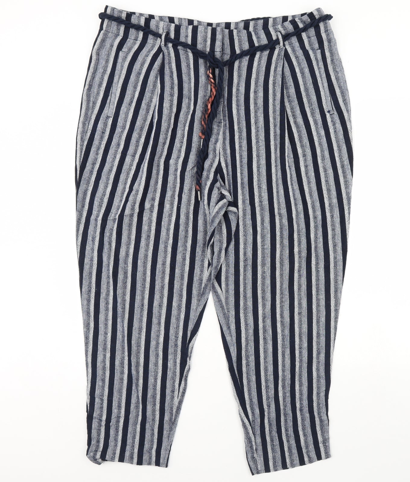 m&s Womens Blue Striped  Trousers  Size 20 L30 in
