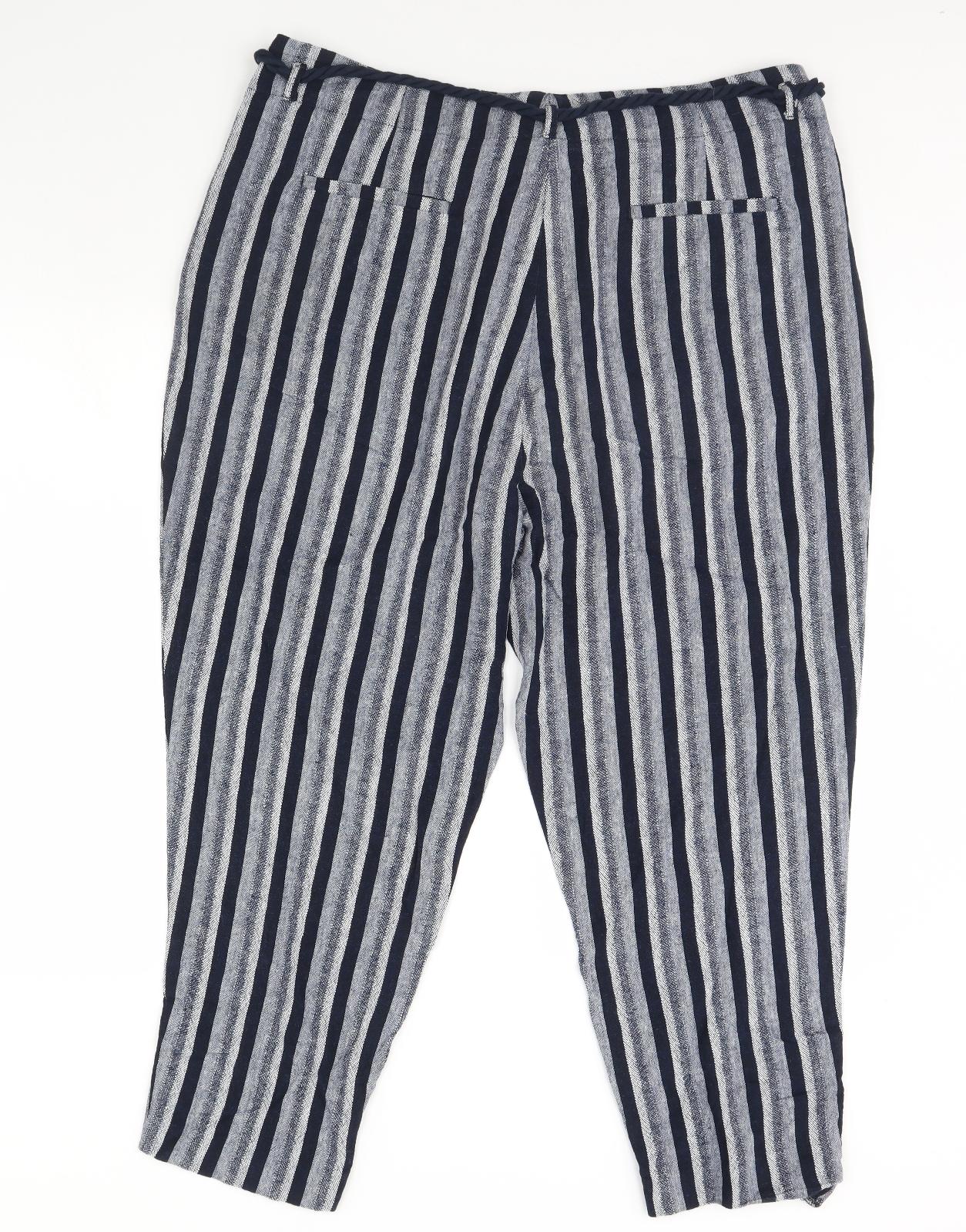 m&s Womens Blue Striped  Trousers  Size 20 L30 in