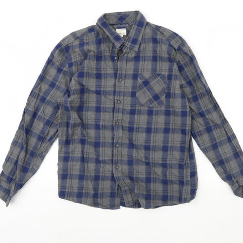 Easy Mens Blue Check   Dress Shirt Size L