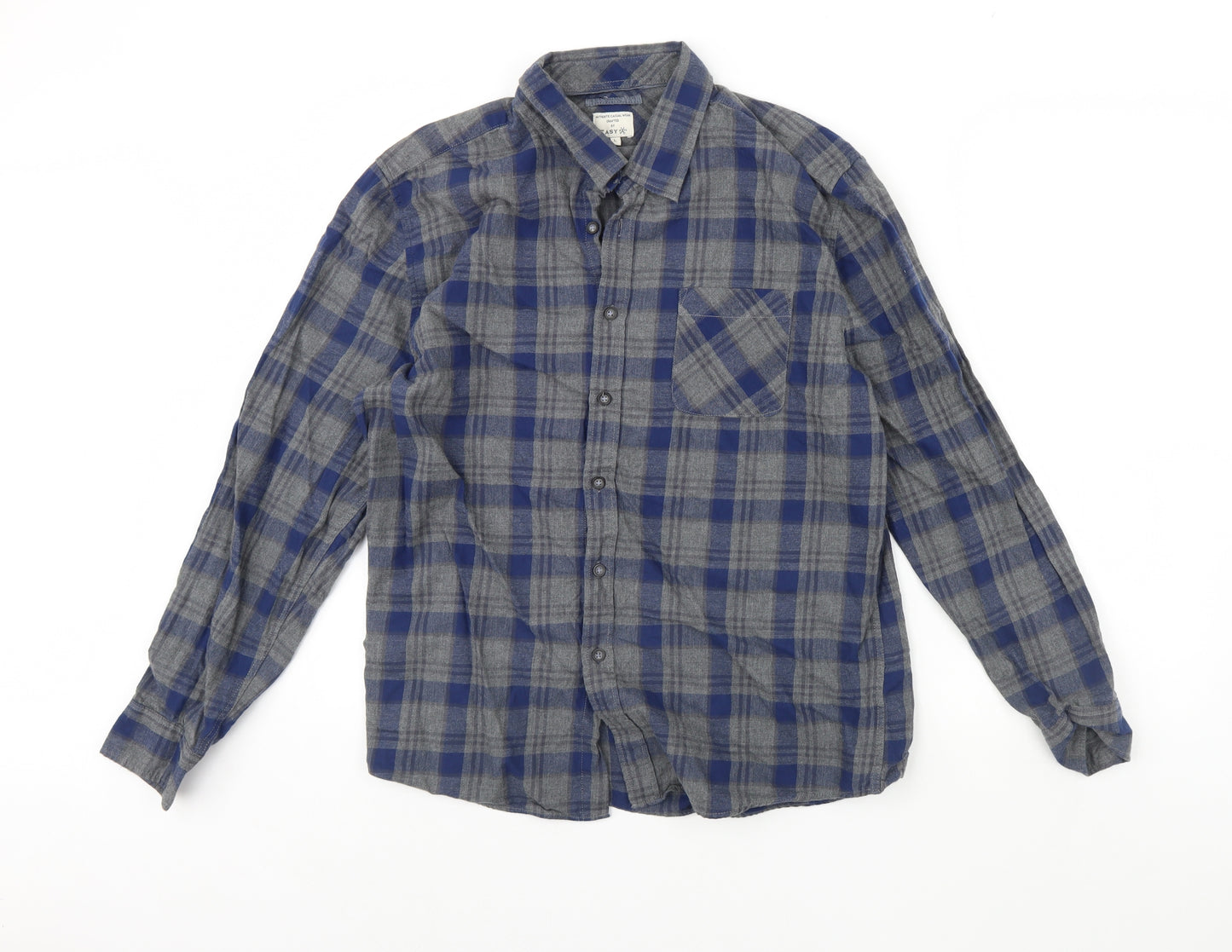 Easy Mens Blue Check   Dress Shirt Size L