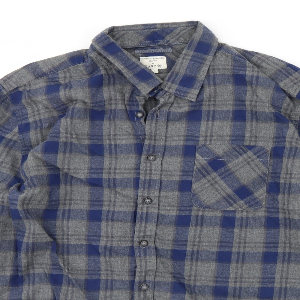 Easy Mens Blue Check   Dress Shirt Size L
