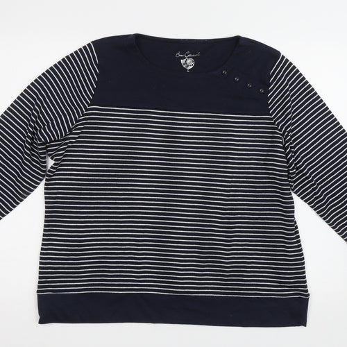 BM Womens Blue Striped  Pullover Sweatshirt Size L