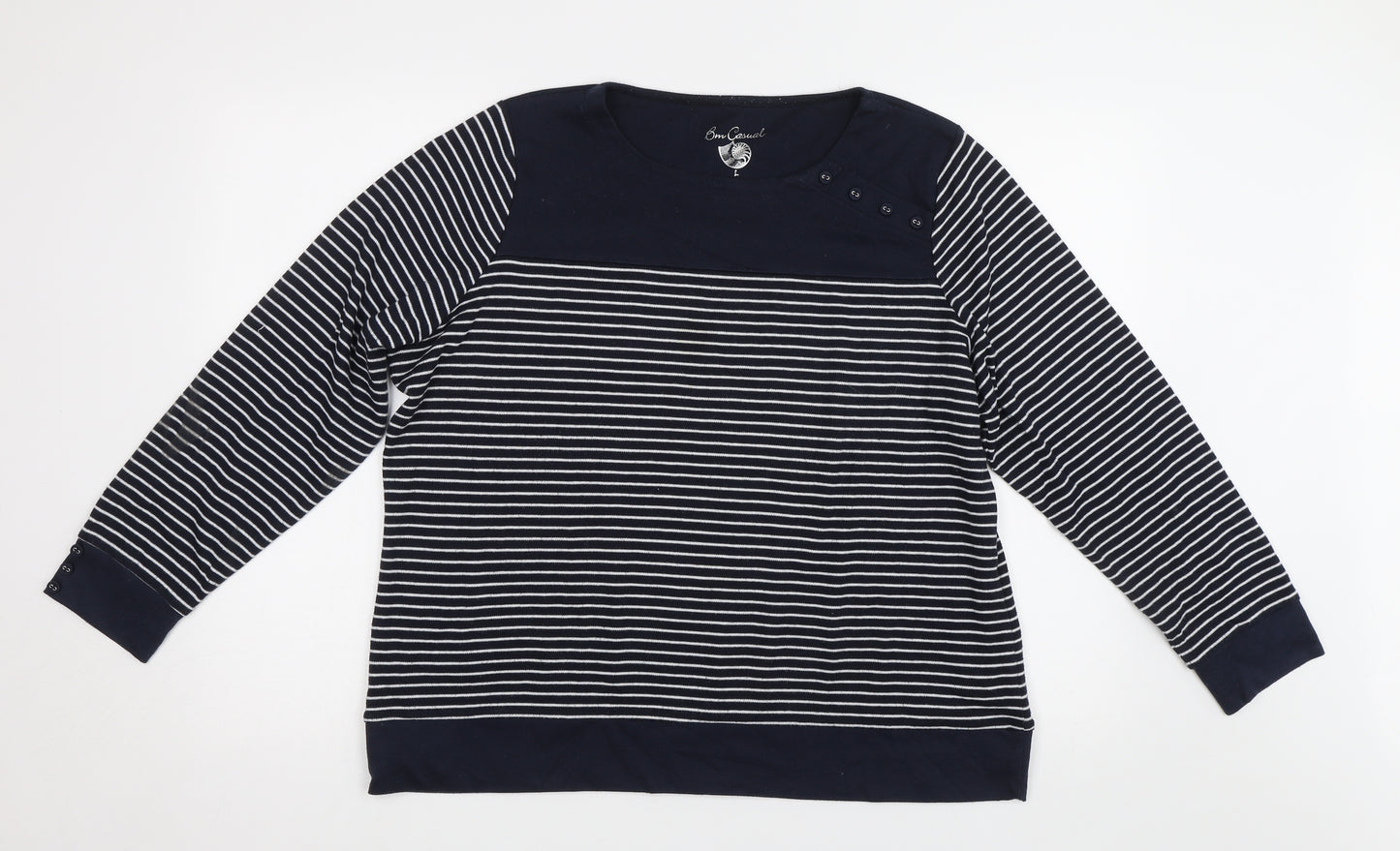 BM Womens Blue Striped  Pullover Sweatshirt Size L