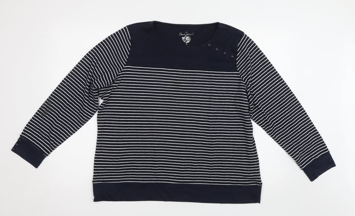BM Womens Blue Striped  Pullover Sweatshirt Size L