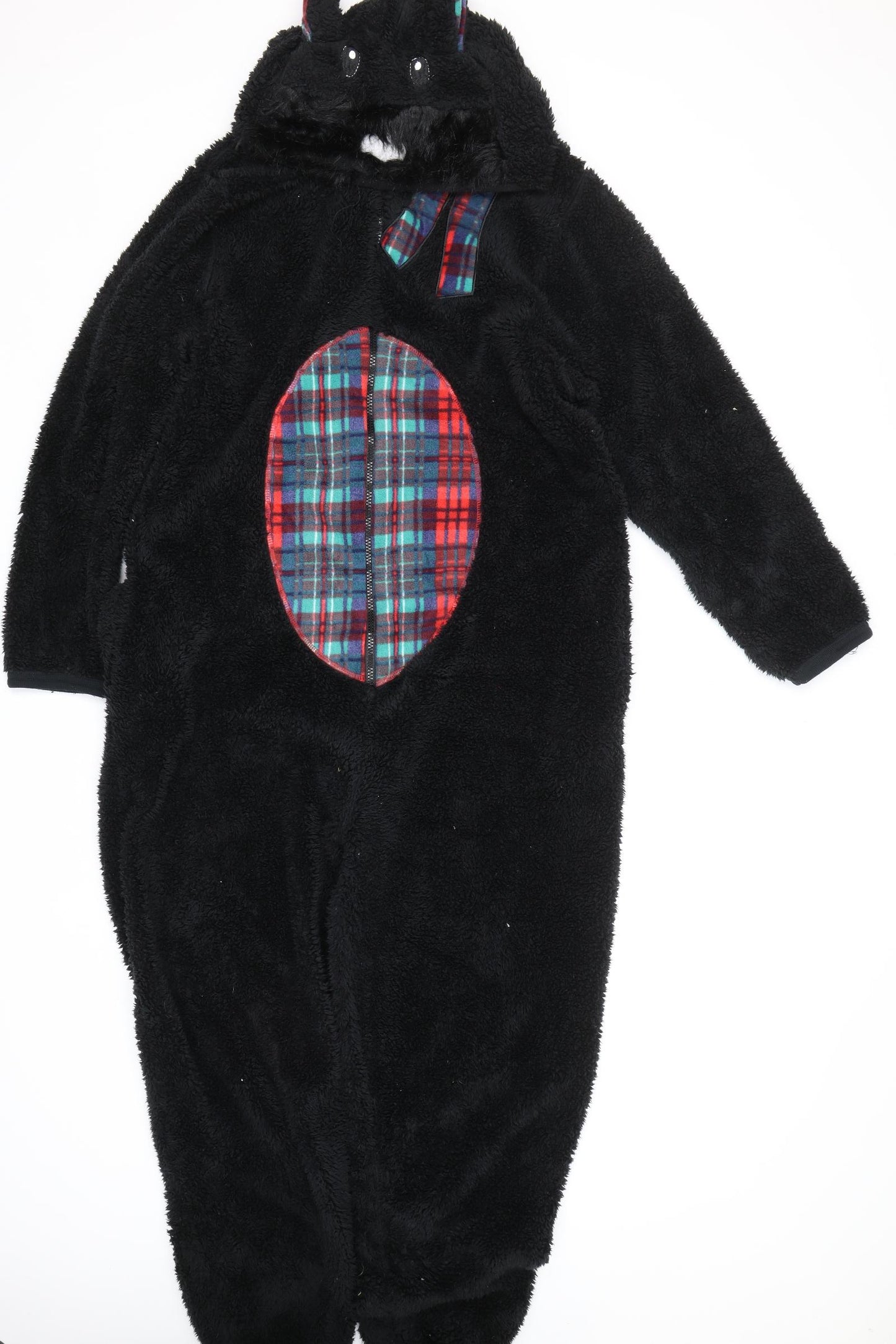 Primark Mens Black Check Fleece  Bodysuit Size M  - Onesie